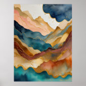 Aquarellfarbene Abstrakte Landschaftsmalerei Gold  Poster (Vorne)