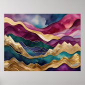 Aquarellfarbene Abstrakte Landschaftsmalerei Gold Poster (Vorne)