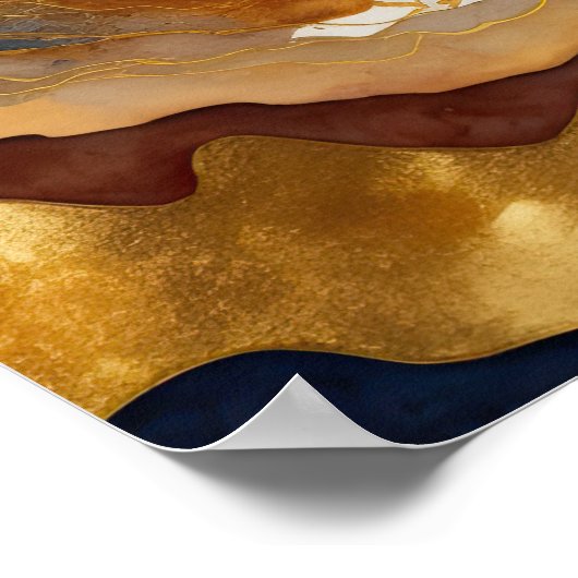 Aquarellfarbene Abstrakte Landschaftsmalerei Gold Poster (Ecke)