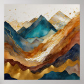 Aquarellfarbene Abstrakte Landschaftsmalerei Gold Poster (Vorne)