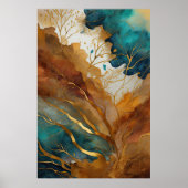 Aquarellfarbene Abstrakte Landschaftsmalerei Gold Poster (Vorne)