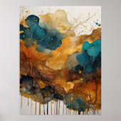 Aquarellfarbene Abstrakte Landschaftsmalerei Gold  Poster (Vorne)