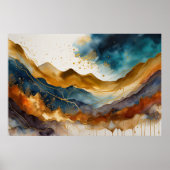 Aquarellfarbene Abstrakte Landschaftsmalerei Gold  Poster (Vorne)