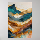 Aquarellfarbene Abstrakte Landschaftsmalerei Gold  Poster (Vorne)