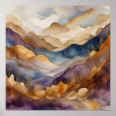 Aquarellfarbene Abstrakte Landschaftsmalerei Gold  Poster (Vorne)