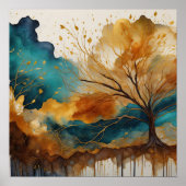 Aquarellfarbene Abstrakte Landschaftsmalerei Gold Poster (Vorne)