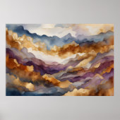 Aquarellfarbene Abstrakte Landschaftsmalerei Gold  Poster (Vorne)