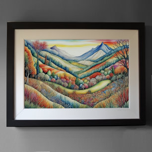 Aquarellfarbene Abstrakte Landschaftsmalerei Gold Poster