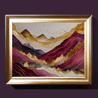 Aquarellfarbene Abstrakte Landschaftsmalerei Gold Poster