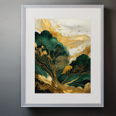 Aquarellfarbene Abstrakte Landschaftsmalerei Gold Poster