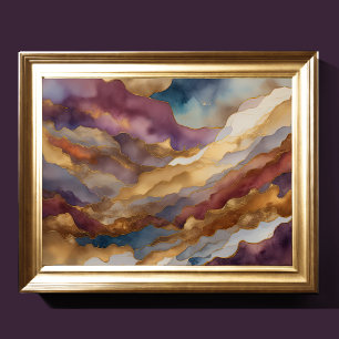 Aquarellfarbene Abstrakte Landschaftsmalerei Gold  Poster