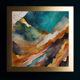 Aquarellfarbene Abstrakte Landschaftsmalerei Gold  Poster