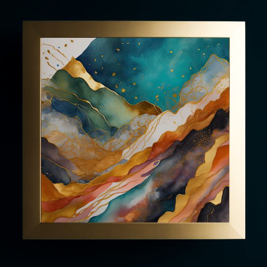 Aquarellfarbene Abstrakte Landschaftsmalerei Gold Poster