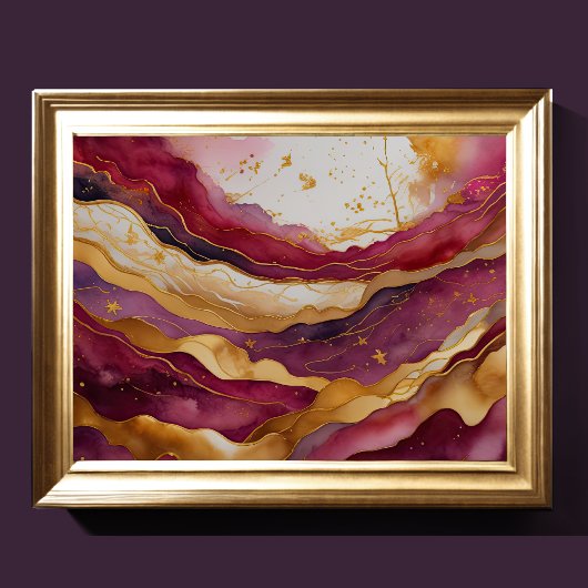 Aquarellfarbene Abstrakte Landschaftsmalerei Gold  Poster