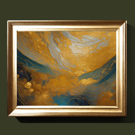 Aquarellfarbene Abstrakte Landschaftsmalerei Gold  Poster