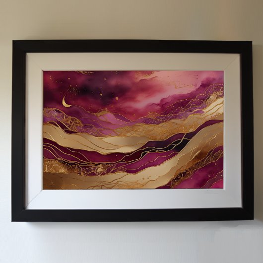 Aquarellfarbene Abstrakte Landschaftsmalerei Gold Poster