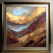 Aquarellfarbene Abstrakte Landschaftsmalerei Gold Poster