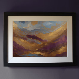 Aquarellfarbene Abstrakte Landschaftsmalerei Gold  Poster