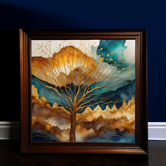 Aquarellfarbene Abstrakte Landschaftsmalerei Gold Poster