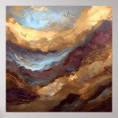 Aquarellfarbene Abstrakte Landschaftsmalerei Gold Poster (Vorne)