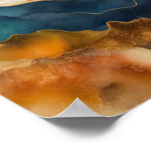 Aquarellfarbene Abstrakte Landschaftsmalerei Gold Poster (Ecke)