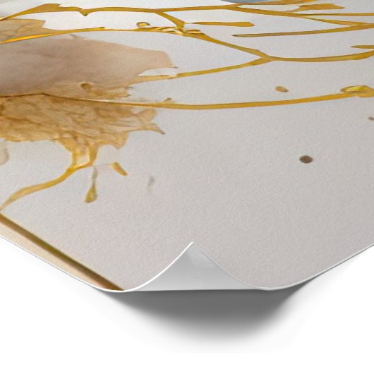 Aquarellfarbene Abstrakte Landschaftsmalerei Gold Poster (Ecke)