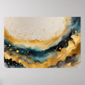 Aquarellfarbene Abstrakte Landschaftsmalerei Gold Poster (Vorne)