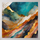 Aquarellfarbene Abstrakte Landschaftsmalerei Gold Poster (Vorne)