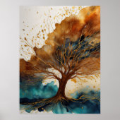 Aquarellfarbene Abstrakte Landschaftsmalerei Gold  Poster (Vorne)