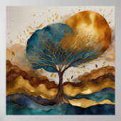 Aquarellfarbene Abstrakte Landschaftsmalerei Gold Poster (Vorne)