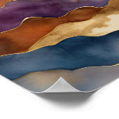 Aquarellfarbene Abstrakte Landschaftsmalerei Gold Poster (Ecke)