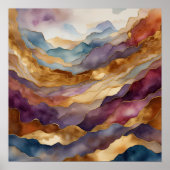 Aquarellfarbene Abstrakte Landschaftsmalerei Gold Poster (Vorne)