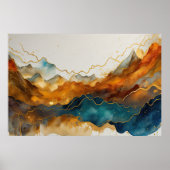 Aquarellfarbene Abstrakte Landschaftsmalerei Gold Poster (Vorne)
