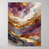 Aquarellfarbene Abstrakte Landschaftsmalerei Gold Poster (Vorne)