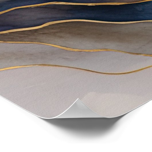 Aquarellfarbene Abstrakte Landschaftsmalerei Gold Poster (Ecke)