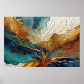 Aquarellfarbene Abstrakte Landschaftsmalerei Gold  Poster (Vorne)