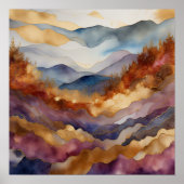 Aquarellfarbene Abstrakte Landschaftsmalerei Gold Poster (Vorne)