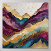 Aquarellfarbene Abstrakte Landschaftsmalerei Gold Poster (Vorne)