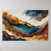Aquarellfarbene Abstrakte Landschaftsmalerei Gold  Poster (Vorne)