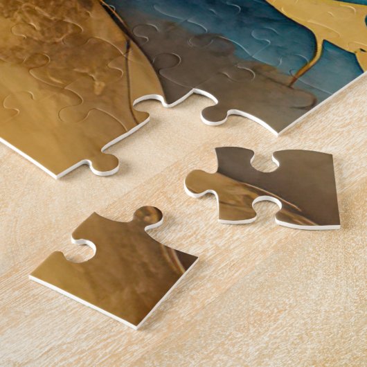 Aquarellfarbene Abstrakte Landschaftsmalerei Gold Puzzle (Seite)