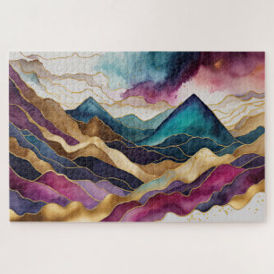 Aquarellfarbene Abstrakte Landschaftsmalerei Gold Puzzle