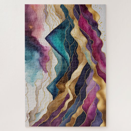Aquarellfarbene Abstrakte Landschaftsmalerei Gold Puzzle (Vertikal)