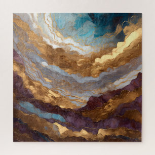 Aquarellfarbene Abstrakte Landschaftsmalerei Gold Puzzle