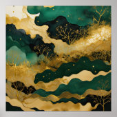 Aquarellfarbene Abstrakte Landschaftsmalerei Grün Poster (Vorne)