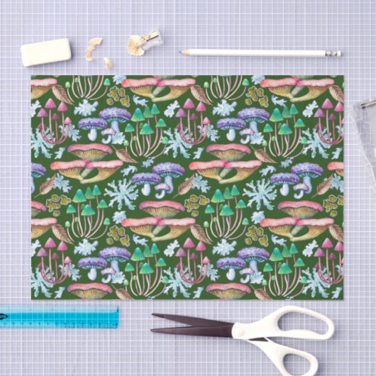 Aquarellfarbene Abstrakte Wildwaldpilze Seidenpapier (Handwerk)