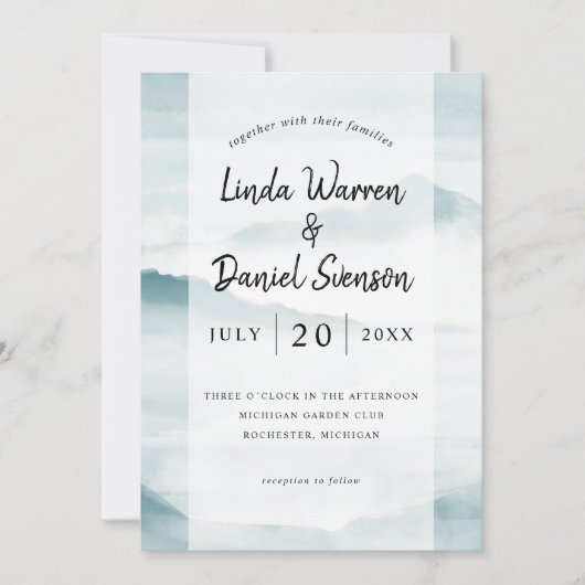 Aquarellfarbene, aquamarine, scheußliche Berge Einladung (Vorderseite)