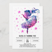 Aquarellfarbene Ballerina zum Geburtstag Einladung (Vorne/Hinten)