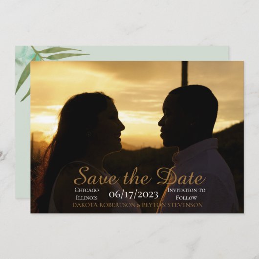 Aquarellfarbene Blätter 02 Save the Date Karte mit (Vorne/Hinten)