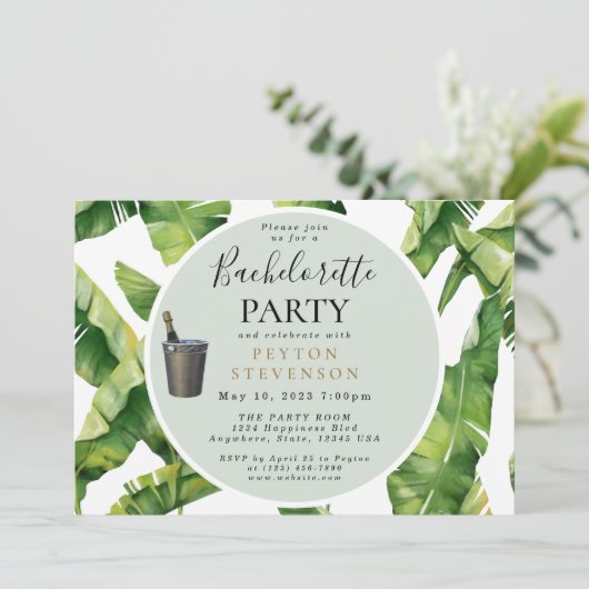 Aquarellfarbene Blätter 05 Bachelor/ette Party Ein Einladung (Stehend Vorderseite)