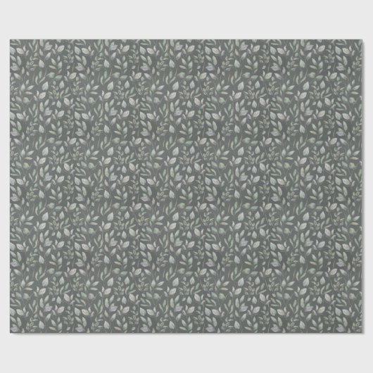 Aquarellfarbene Blätter auf grünem Hintergrund Geschenkpapier (Flach)